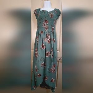 Japna floral print off-shoulder maxi dress- aqua color-size Medium
